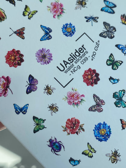 Nail Water Decal NCg-039 | Water Slide Nail Art Decals | Butterflies, Flowers & Insects