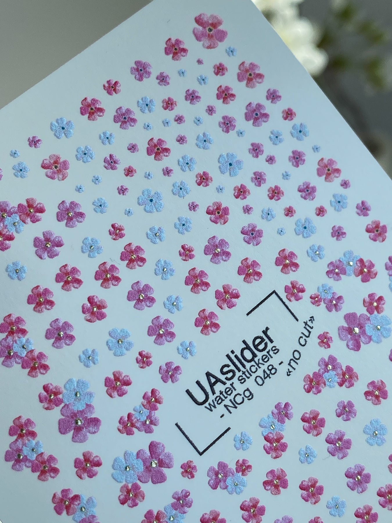 Nail Water Decal NCg-048 | Water Slide Nail Decals | Pink & Blue Mini Flowers