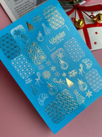Nail Water Decal CF-014 | Christmas Water Slide Nail Decals, Gold Foil Snowflakes and Geometric Patterns - UASLIDER
