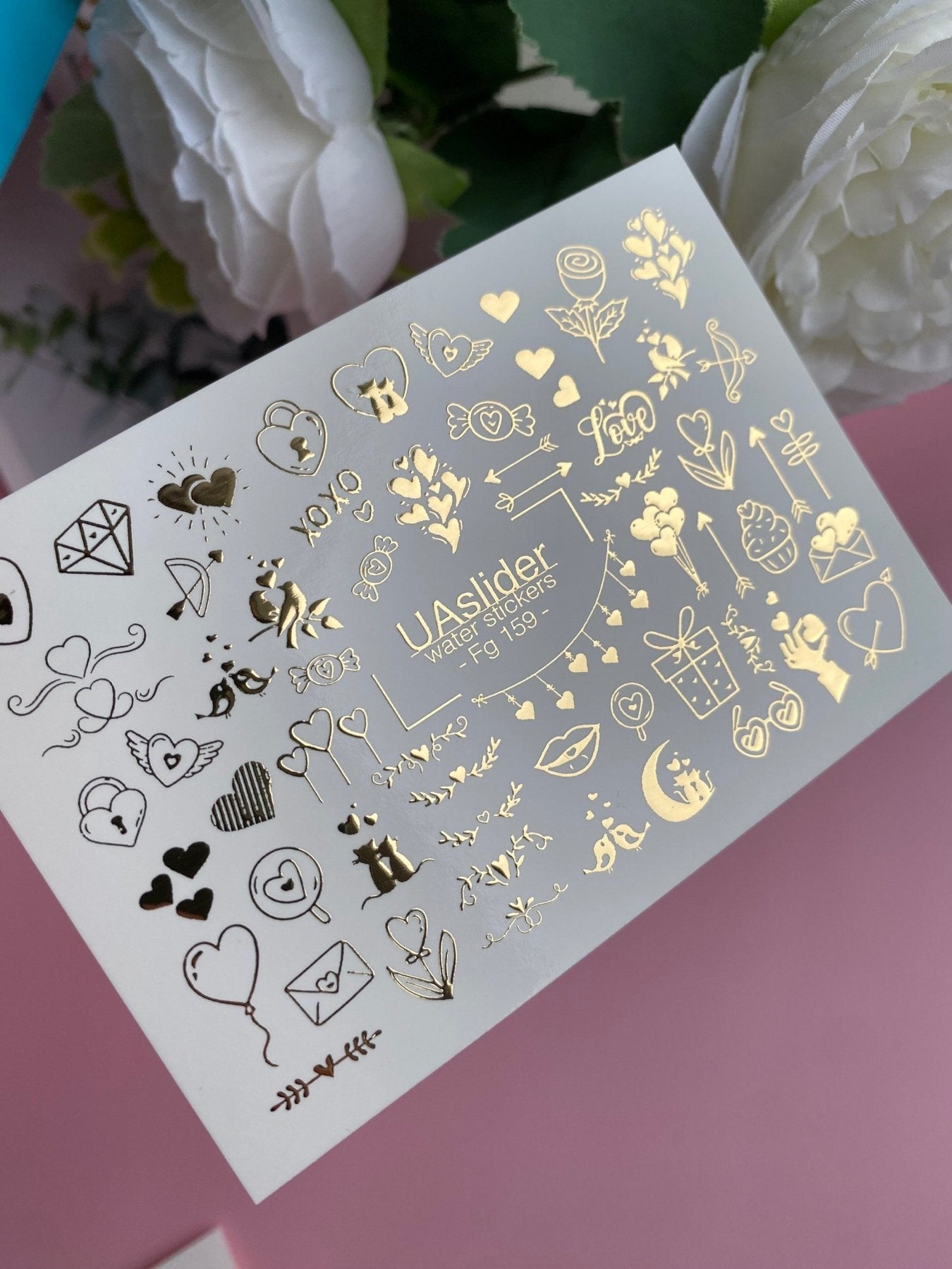 Nail Water Decal Fg-159 | Gold Foil Water Slide Nail Decals | Romantic Love & Cute Accents - UASLIDER