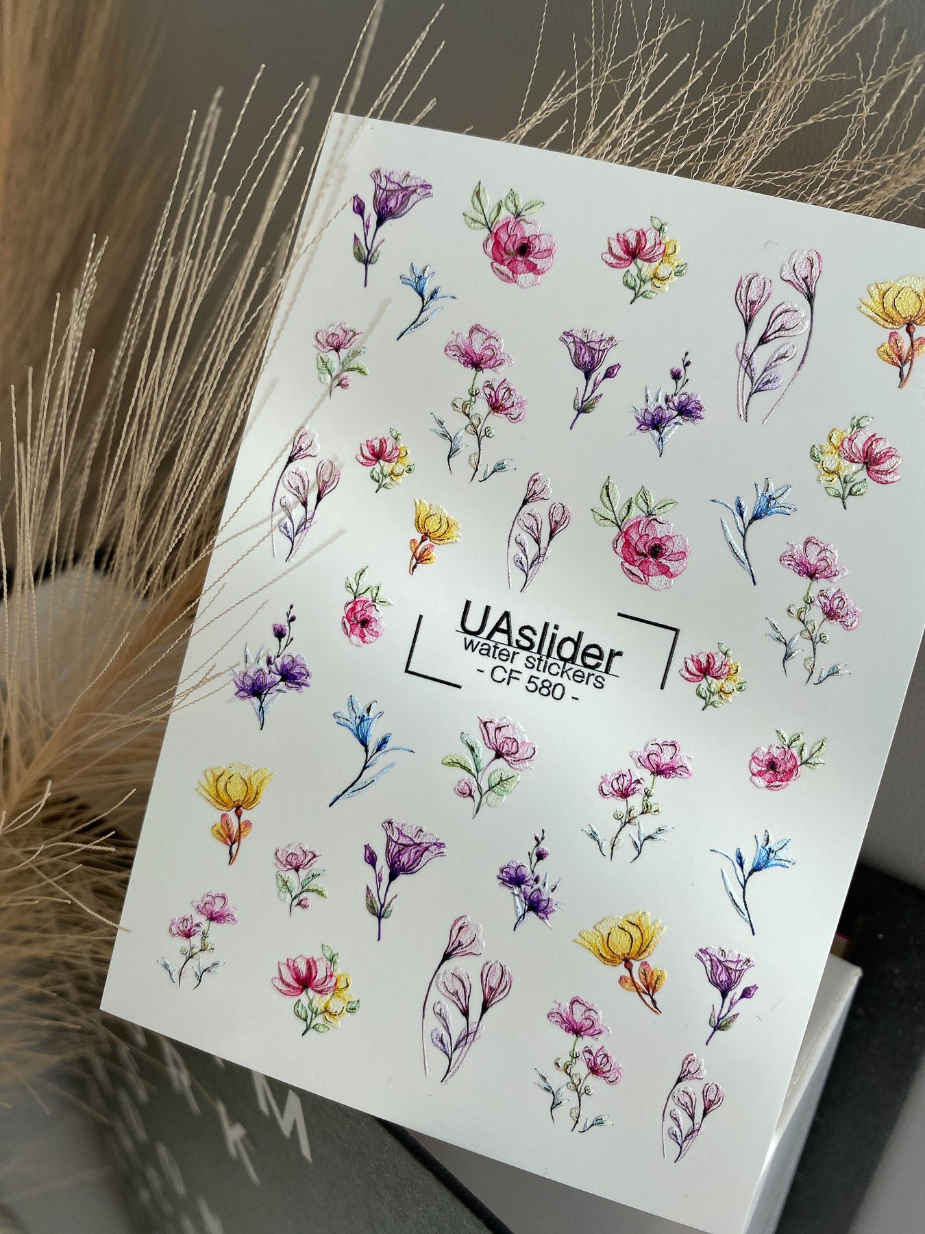 Köröm víz matrica CF-580 | Vízsikló köröm matricák színes vadvirágokkal | Virágos köröm művészeti minták