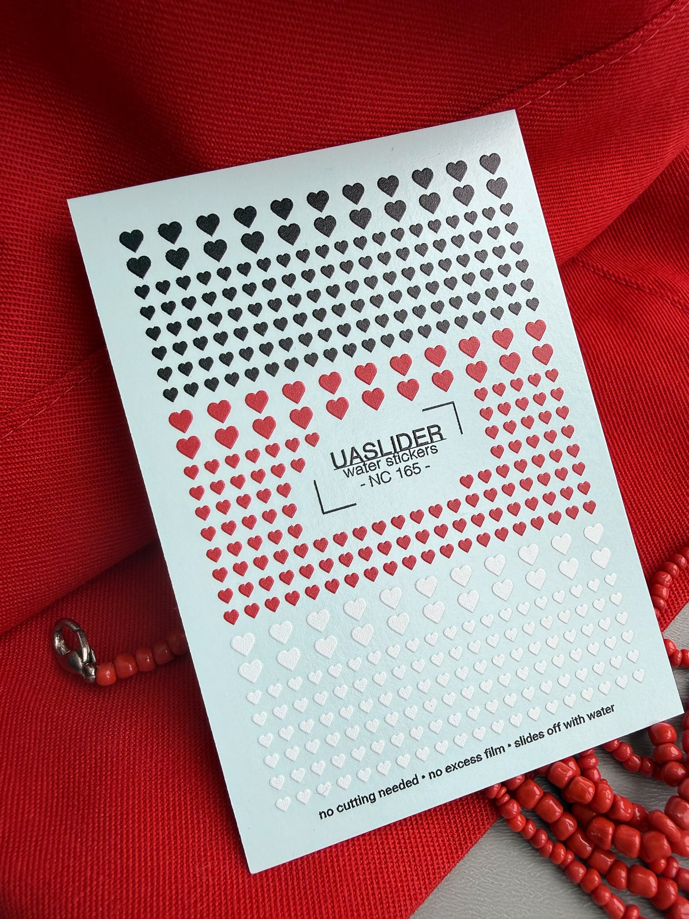 Heart Nail Decals — Black, Red & White Tiny Hearts | NC-165