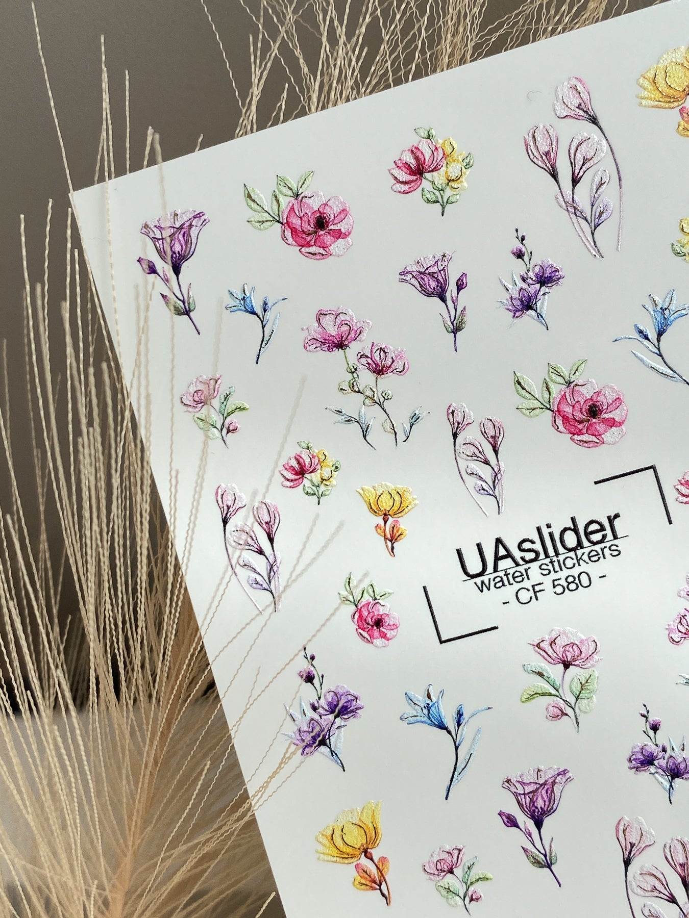 Köröm víz matrica CF-580 | Vízsikló köröm matricák színes vadvirágokkal | Virágos köröm művészeti minták