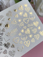 Nail Water Decal Fg-050 | Water Slide Nail Decals Gold Hearts | Floral and Lace Romantic Nail Art