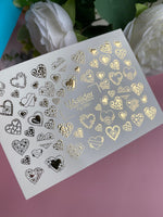Nail Water Decal Fg-050 | Water Slide Nail Decals Gold Hearts | Floral and Lace Romantic Nail Art - UASLIDER