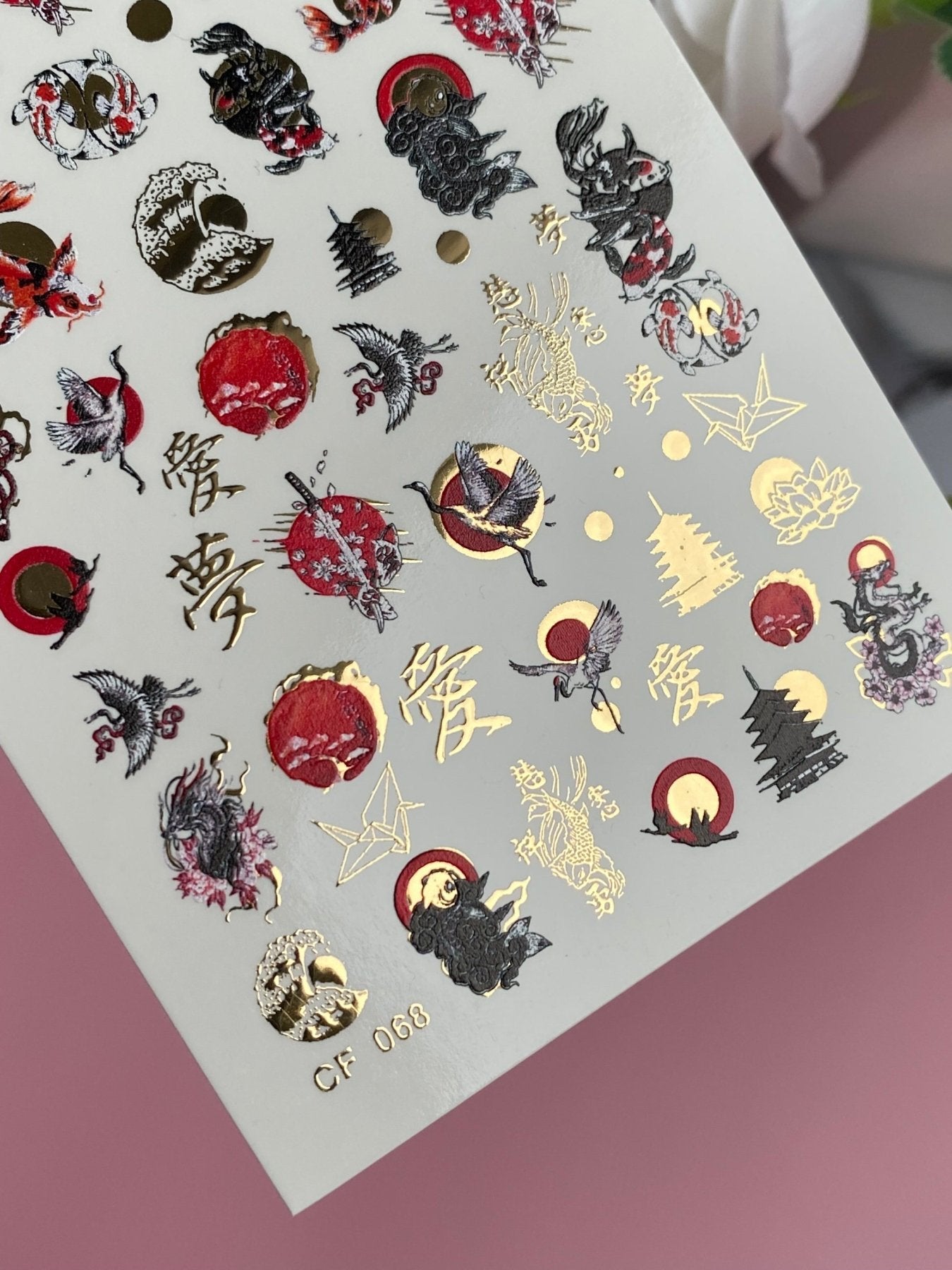 Nail Water Decal CF-068 | Japanese Nail Water Decals | Dragons, Cranes, Fox Mask, Kanji and Oriental Nail Art - UASLIDER