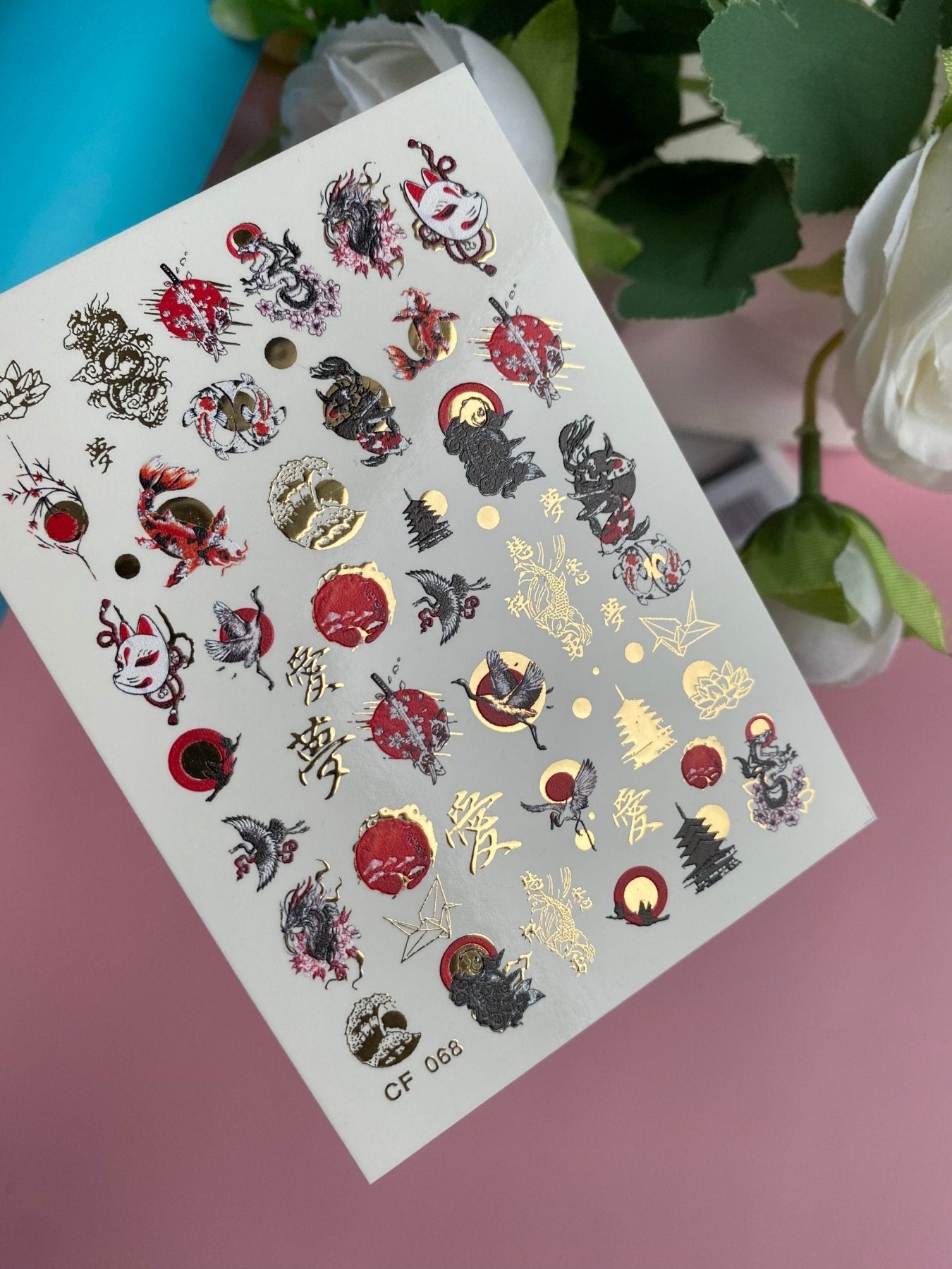 Nail Water Decal CF-068 | Japanese Nail Water Decals | Dragons, Cranes, Fox Mask, Kanji and Oriental Nail Art - UASLIDER