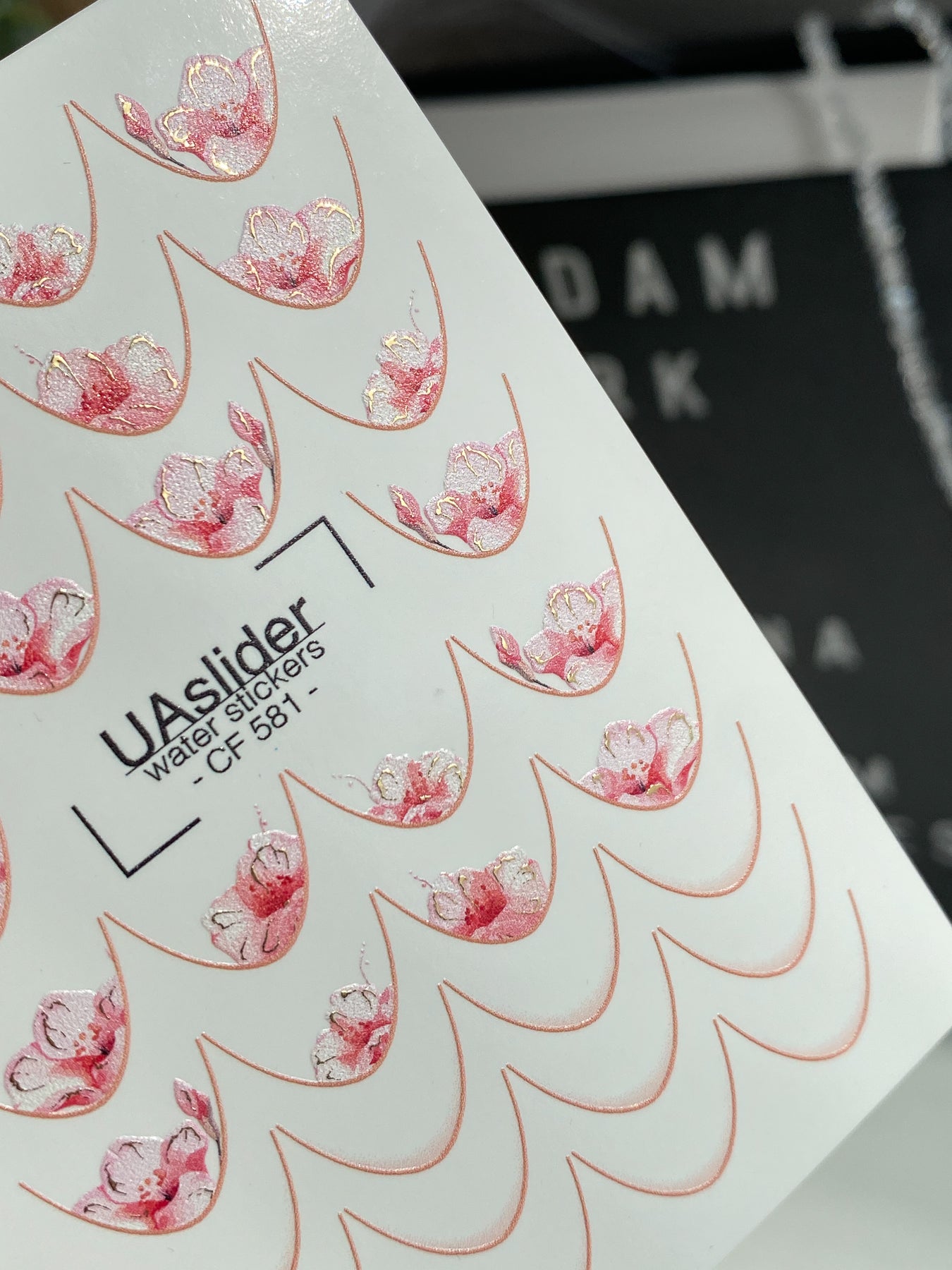Nail Water Decal CF-581 | French Water Slide Nail Decals with Flowers | Pink Floral French Nail Art - UASLIDER