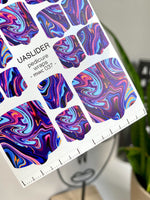 Marble Pedicure Nail Wraps — Neon Swirl on Dark Blue | MWC-037