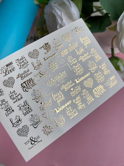 Nagel Wasserabziehbild Fg-150 | Goldfolie Wasserabzieh-Nagelbilder | Romantische & Motivierende Zitate