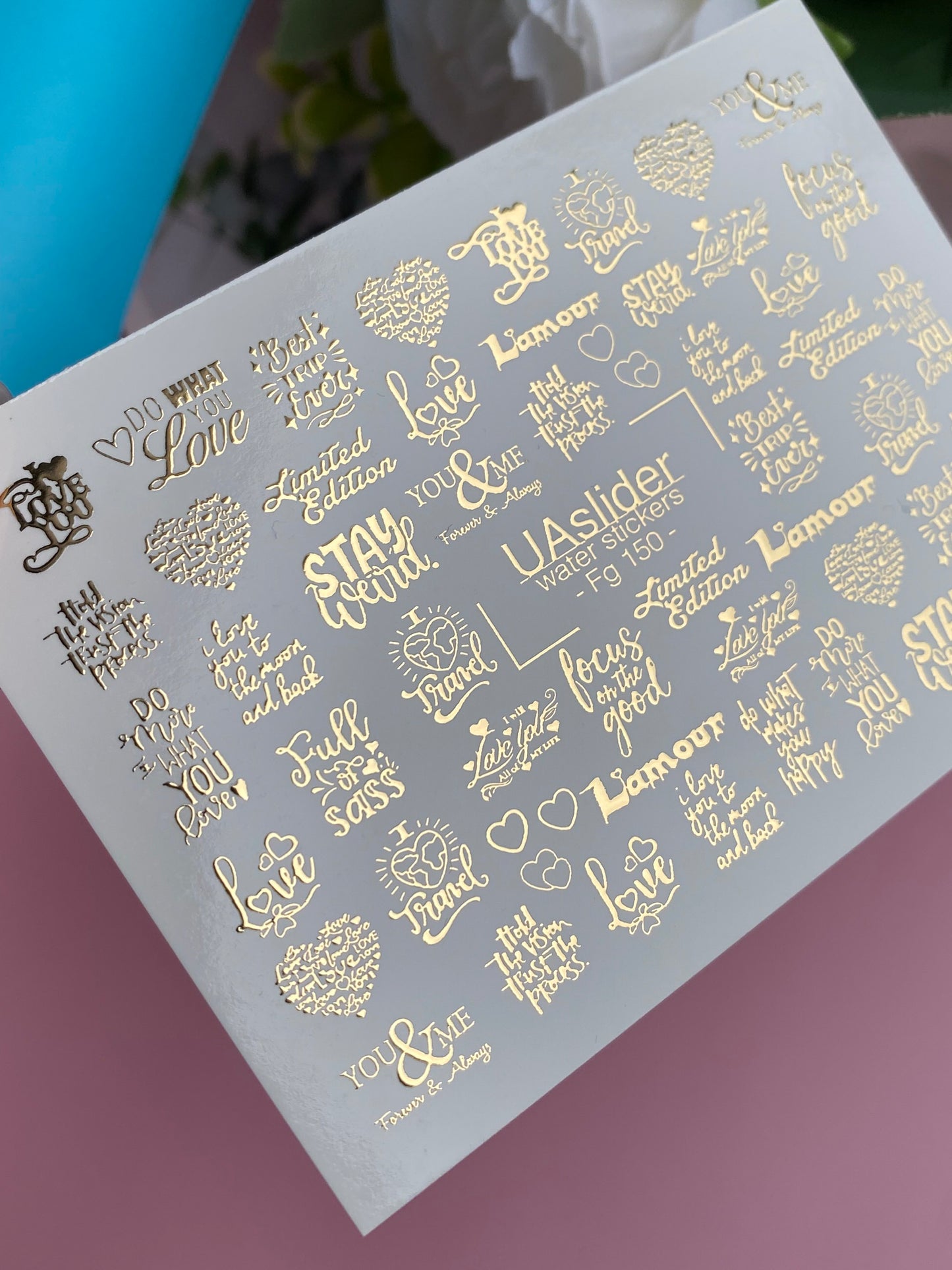 Nagel Wasserabziehbild Fg-150 | Goldfolie Wasserabzieh-Nagelbilder | Romantische & Motivierende Zitate