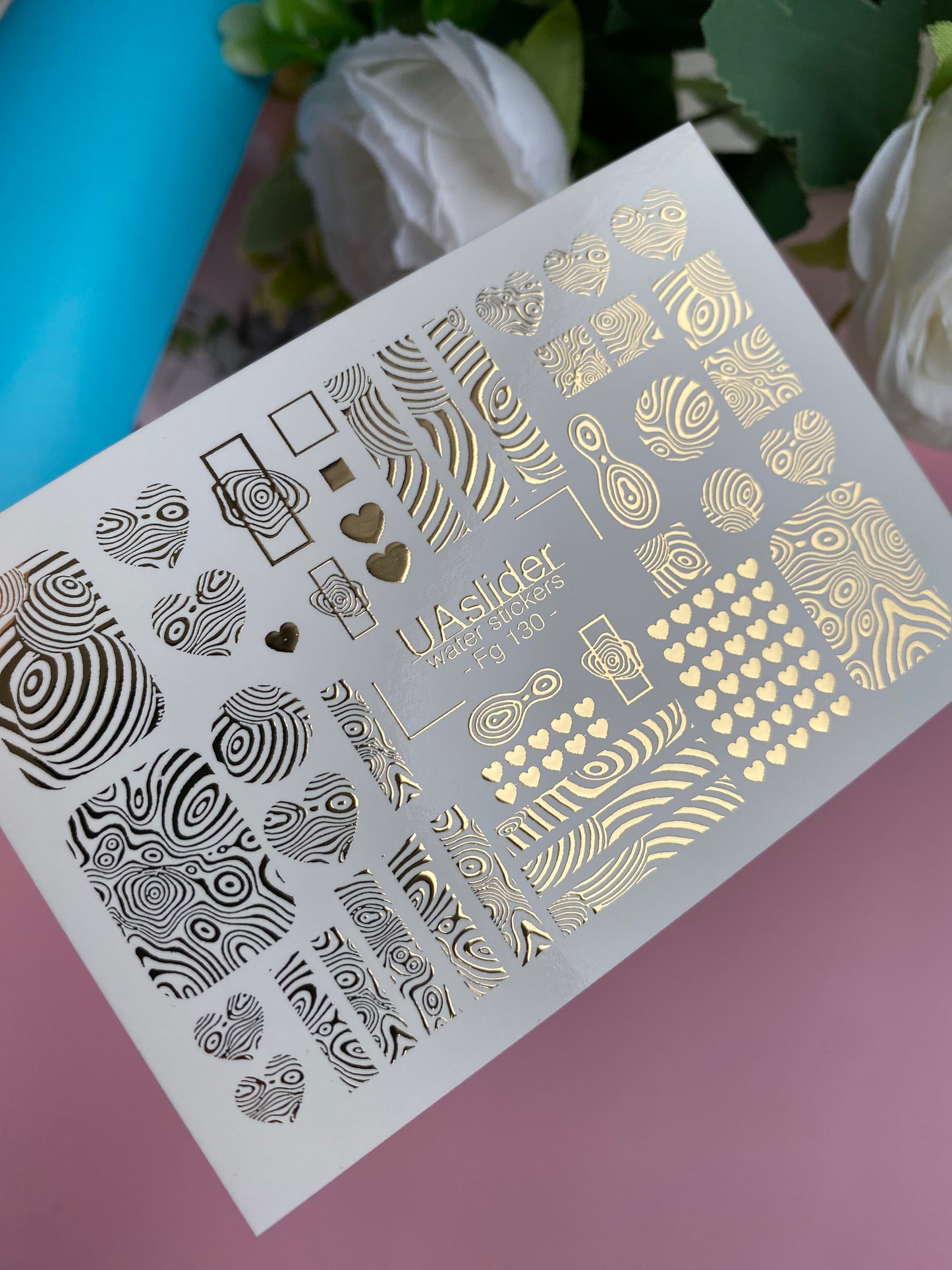 Nail Water Decal Fg-130 | Water Slide Nail Decals with Gold Abstract Patterns | Modern Geometric Nail Art