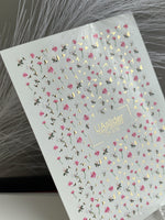 Nail Water Decal CF-578 | Water Slide Nail Decals with Pink and White Flowers | Mini Floral Nail Art with Golden Details - UASLIDER