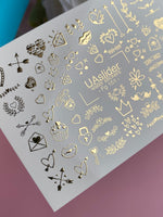 Nail Water Decal Fg-151 | Gold Foil Water Slide Nail Decals | Romantic Love Symbols - UASLIDER