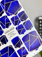 Geometric Pedicure Nail Wraps — Royal Blue & Gold Lines | MWC-039