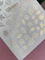 Nail Water Decal Fg-001 | Water Slide Nail Decals with Gold Foil Leaves | Autumn Nail Art - UASLIDER