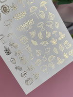Nail Water Decal Fg-002 | Autumn Water Slide Nail Decals with Gold Foil | Pumpkins, Acorns & Umbrellas - UASLIDER