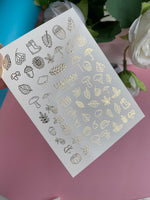 Nail Water Decal Fg-002 | Autumn Water Slide Nail Decals with Gold Foil | Pumpkins, Acorns & Umbrellas - UASLIDER
