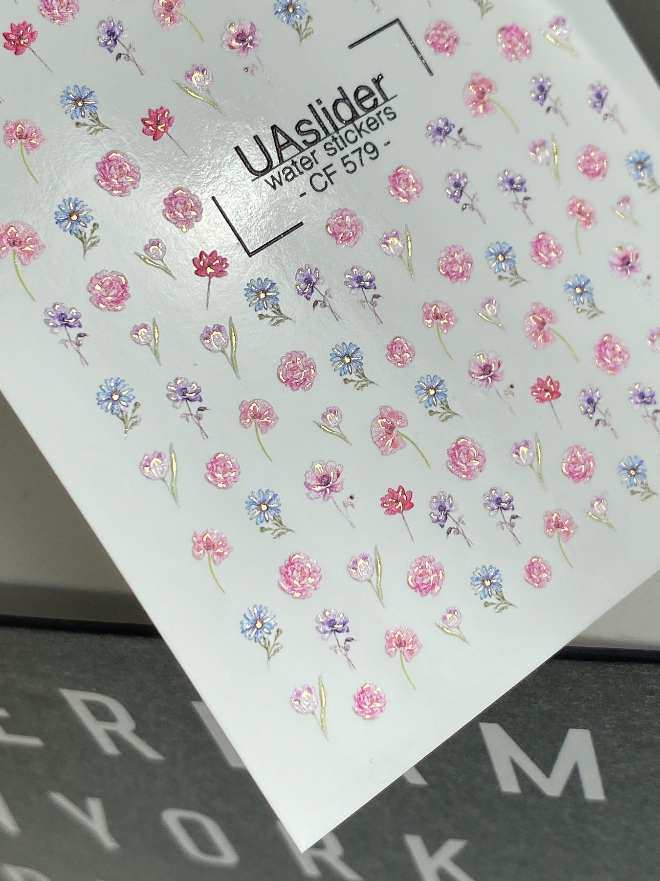 Nail Water Decal CF-579 | Water Slide Nail Decals with Colorful Flowers | Pink, Purple and Blue Floral Nail Art - UASLIDER