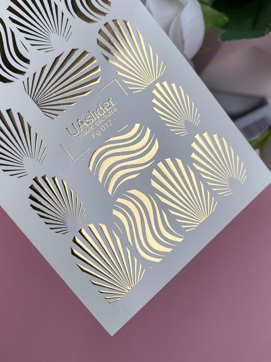 Nail Water Decal Fg-012 | Seashell Water Slide Nail Decals with Gold Foil | Ocean & Summer Nail Art