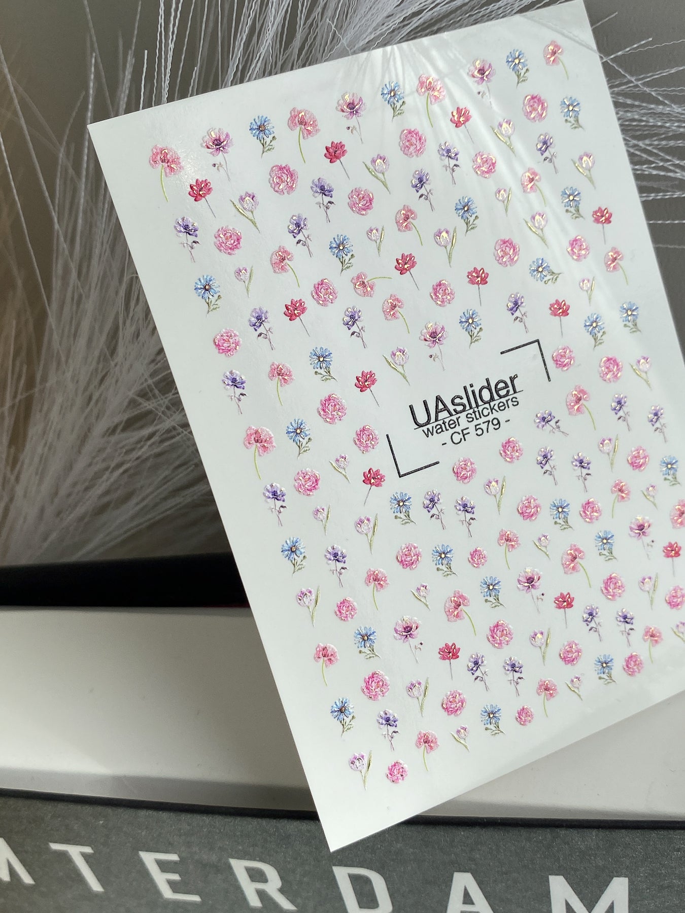Nail Water Decal CF-579 | Water Slide Nail Decals with Colorful Flowers | Pink, Purple and Blue Floral Nail Art - UASLIDER