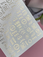 Nail Water Decal Fg-005 | Minimalist Water Slide Nail Decals with Gold Foil Quotes | Love, Mood & Vibe - UASLIDER