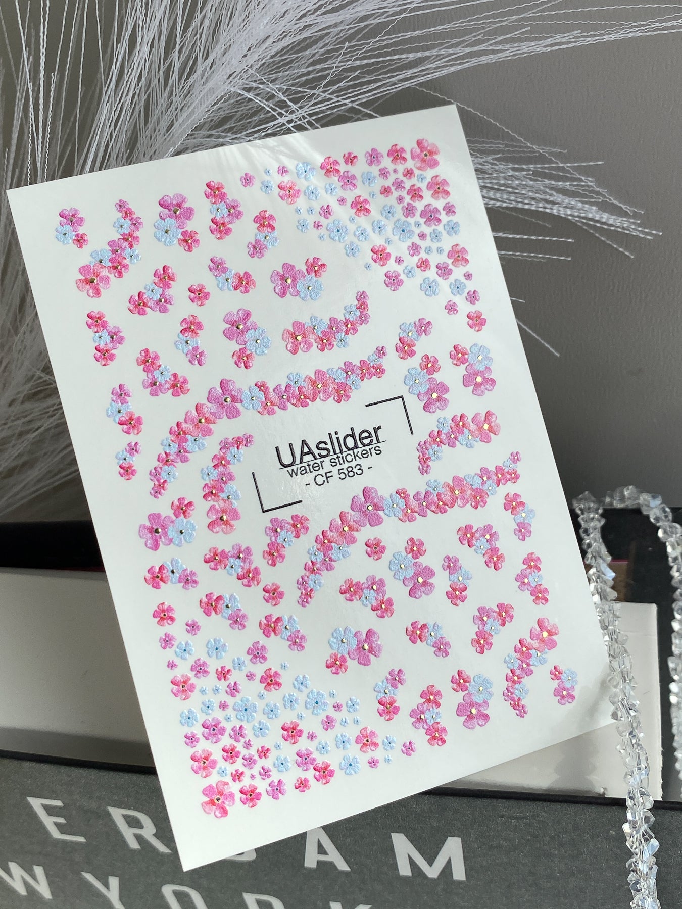 Nail Water Decal CF-583 | Water Slide Nail Decals with Pink and Blue Flowers | Tiny Floral Nail Art Designs - UASLIDER