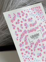 Nail Water Decal CF-583 | Water Slide Nail Decals with Pink and Blue Flowers | Tiny Floral Nail Art Designs - UASLIDER