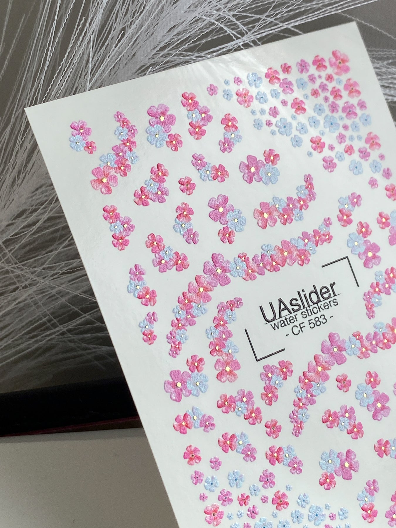 Nail Water Decal CF-583 | Water Slide Nail Decals with Pink and Blue Flowers | Tiny Floral Nail Art Designs - UASLIDER