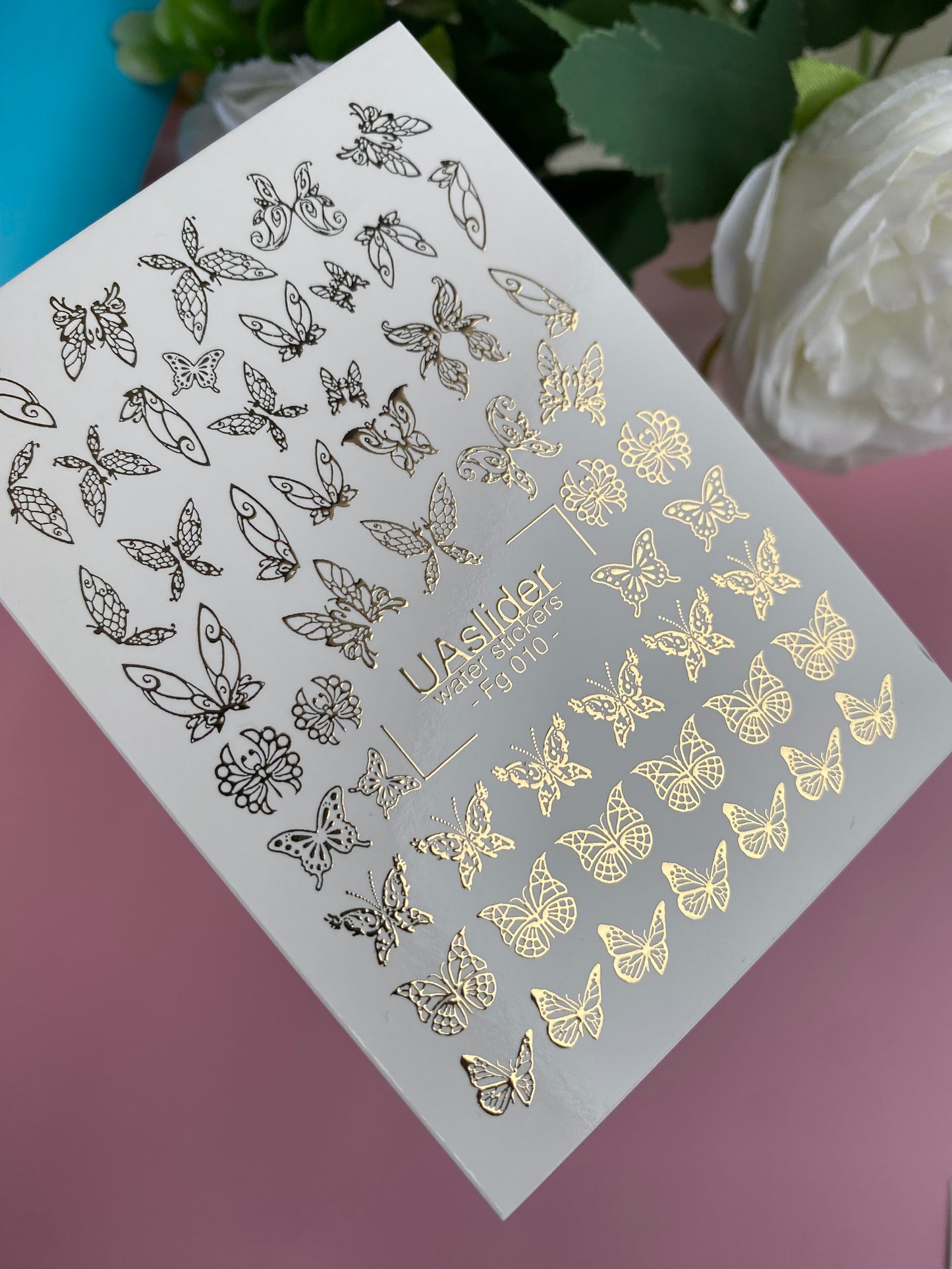Nagel Wasserabziehbild Fg-010 | Schmetterling Wasserfolien Nagelabziehbilder mit Goldfolie | Elegante Insektenmotive