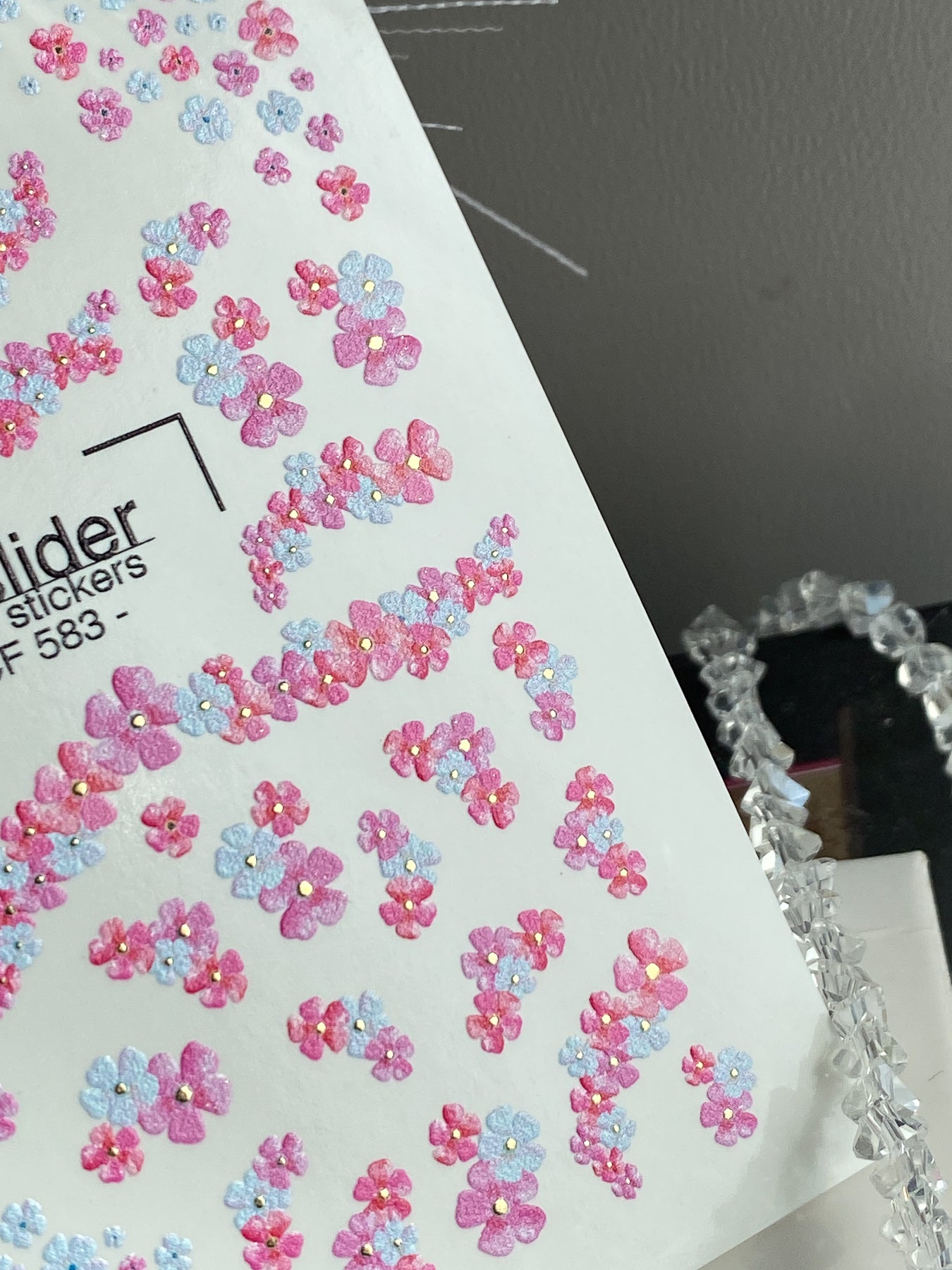 Nail Water Decal CF-583 | Water Slide Nail Decals with Pink and Blue Flowers | Tiny Floral Nail Art Designs - UASLIDER