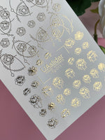 Nail Water Decal Fg-011 | Floral Water Slide Nail Decals with Gold Foil | Roses & Peonies - UASLIDER