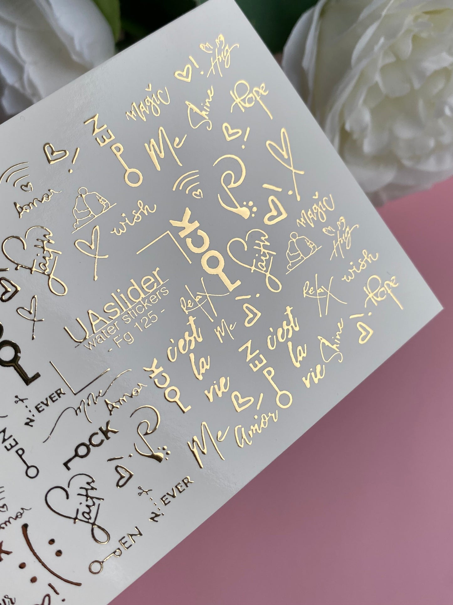 ネイルウォーターデカール Fg-125 | ゴールドの引用符と鍵付きウォータースライドネイルデカール | ロマンチックモダンスタイル