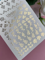 Nail Water Decal Fg-008 | Floral Water Slide Nail Decals with Gold Foil Roses | Romantic Nail Art - UASLIDER