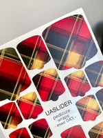 Tartan Pedicure Nail Wraps — Red Plaid & Golden Lines | MWC-043