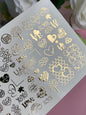 Nail Water Decal Fg-126 | Water Slide Nail Decals with Gold Hearts & Love Symbols | Romantic Design