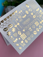 Nail Water Decal Fg-131 | Water Slide Nail Decals with Gold Hearts and Love Symbols | Romantic Nail Tattoos - UASLIDER