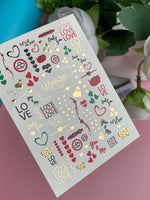 Nail Water Decal CF-205 | Nail Water Decals | Love Phrases & Hearts with Gold Accents - UASLIDER