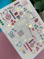 Nail Water Decal CF-205 | Nail Water Decals | Love Phrases & Hearts with Gold Accents - UASLIDER