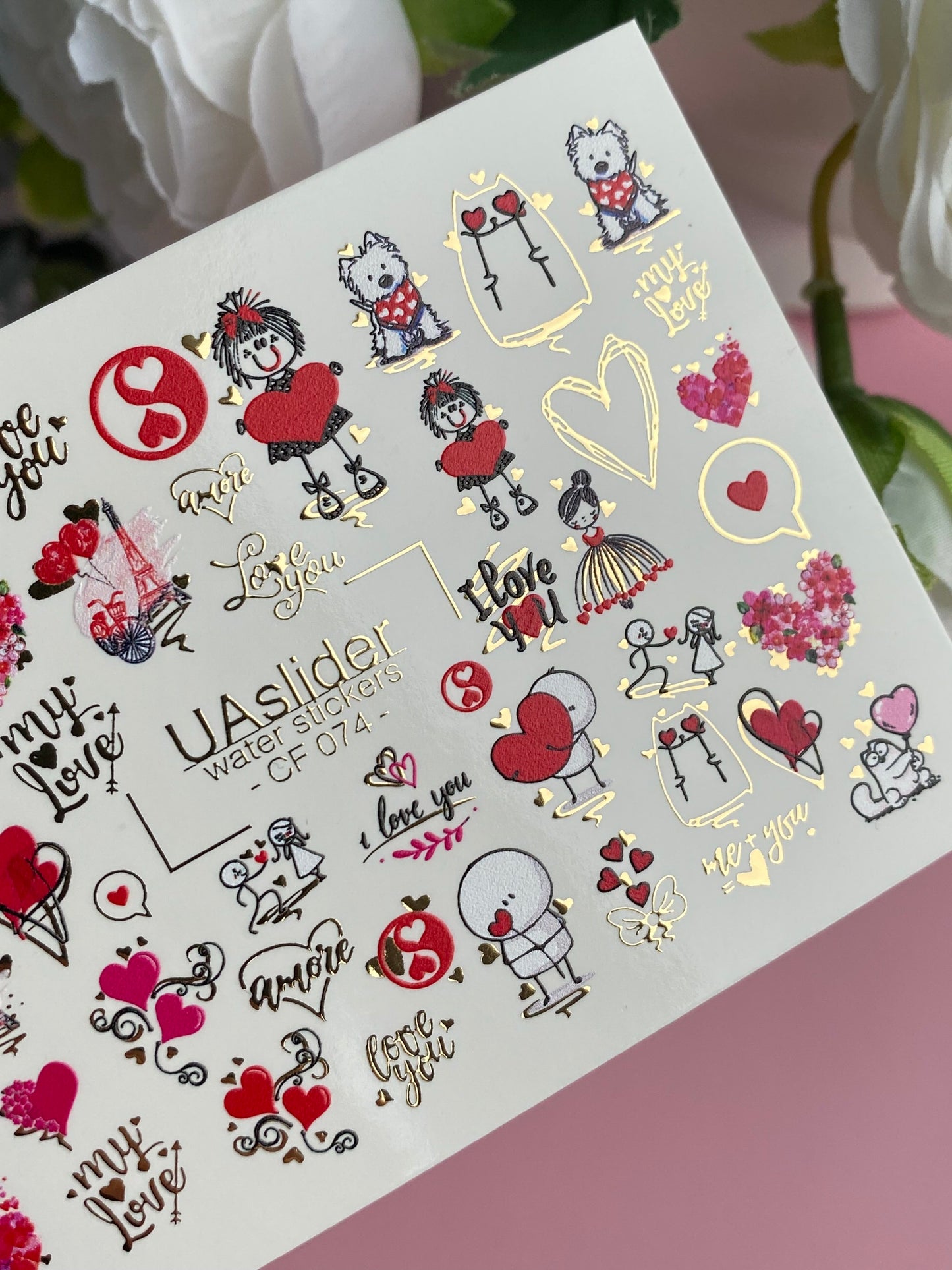 Nail Water Decal CF-074 | Valentine’s Day Nail Art Water Decals | Love Letters, Hearts, Cute Animals and Romantic Designs