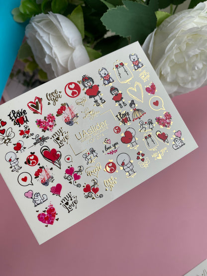 Nail Water Decal CF-074 | Valentine’s Day Nail Art Water Decals | Love Letters, Hearts, Cute Animals and Romantic Designs