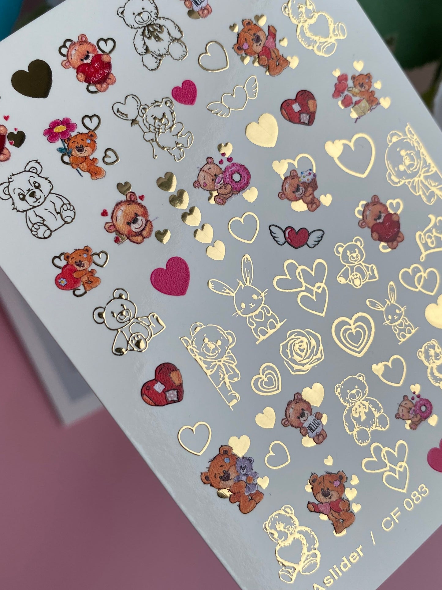 Nail Water Decal CF-083 | Cute Bears Water Slide Nail Decals | Hearts & Love Elements