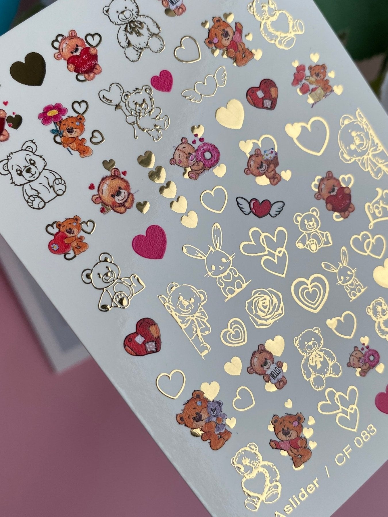 Nail Water Decal CF-083 | Cute Bears Water Slide Nail Decals | Hearts & Love Elements - UASLIDER