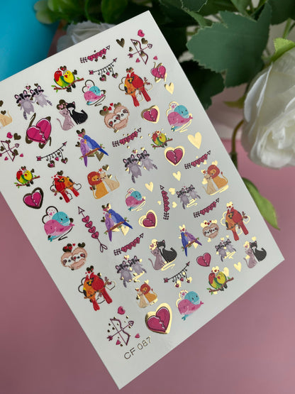 Nagel Wasserabziehbild CF-087 | Niedliche Tierpaare Wasserfolien Nagelabziehbilder | Liebesvögel, Katzen, Faultiere & Löwen