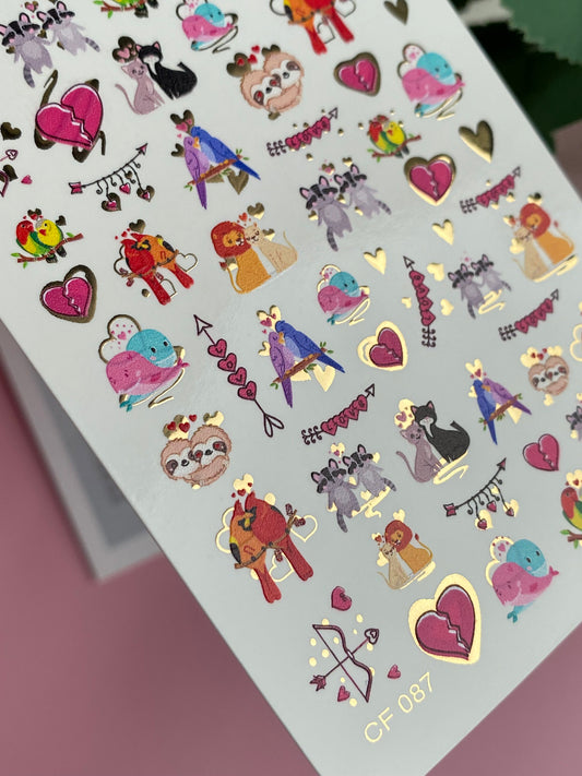 Nail Water Decal CF-087 | Cute Animal Couples Water Slide Nail Decals | Love Birds, Cats, Sloths & Lions