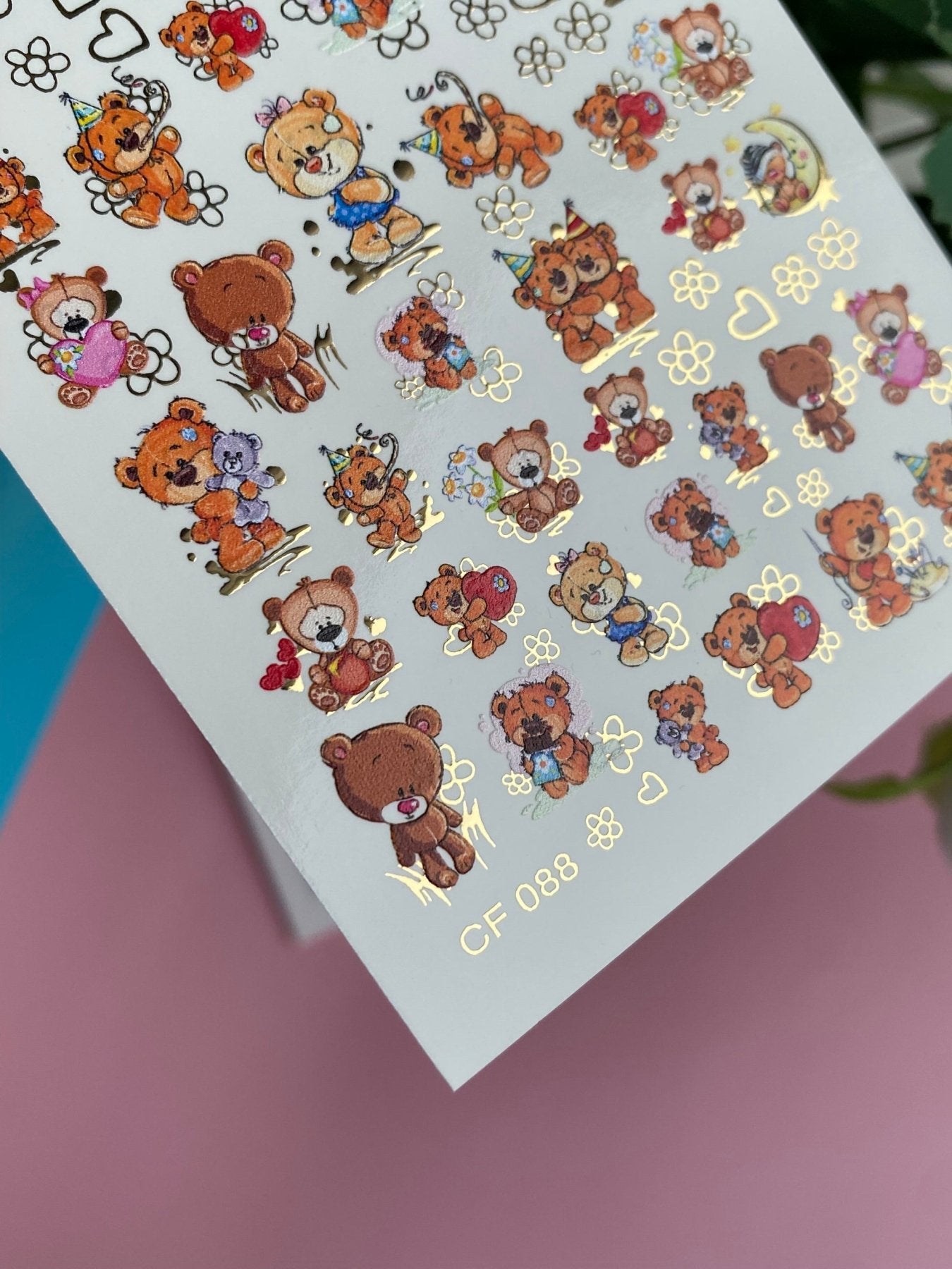 Nail Water Decal CF-088 | Cute Teddy Bear Water Slide Nail Decals | Birthday, Love & Sleepy Bears - UASLIDER