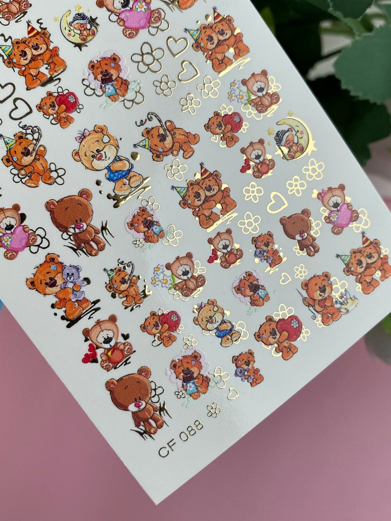 Nail Water Decal CF-088 | Cute Teddy Bear Water Slide Nail Decals | Birthday, Love & Sleepy Bears - UASLIDER