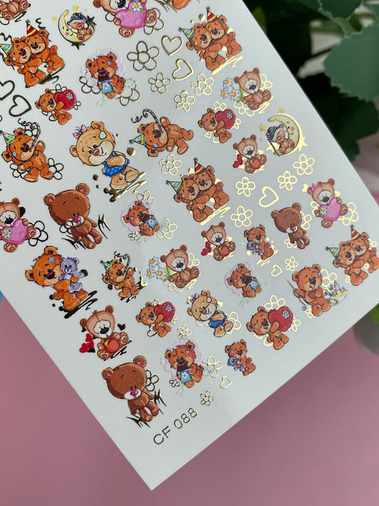 Nail Water Decal CF-088 | Cute Teddy Bear Water Slide Nail Decals | Birthday, Love & Sleepy Bears