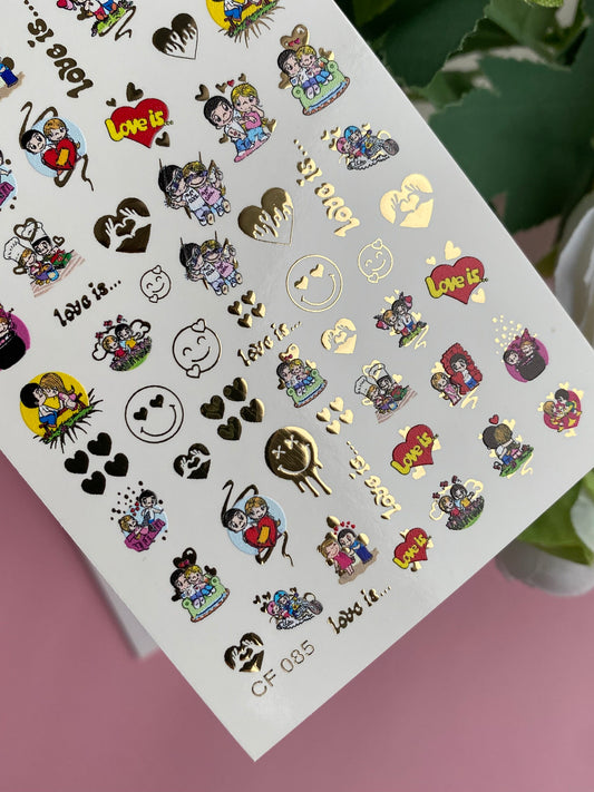 Nail Water Decal CF-085 | Love Is… Themed Water Slide Nail Decals | Cute Couples & Hearts