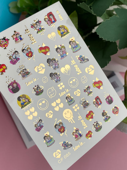 Nagu ūdens uzlīme CF-085 | Mīlestība ir… tēmas ūdens slīdēšanas nagu uzlīmes | Mīļi pāri un sirdis